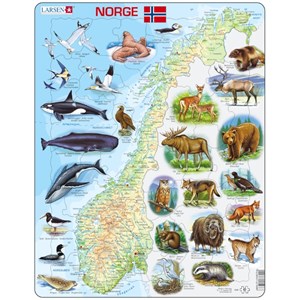 Larsen (K68-NO) - "Norway Physical with Animals" - 62 pieces puzzle