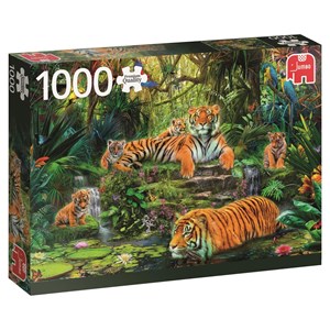 Jumbo (17245) - "Family of tigers at the Oasi" - 1000 pieces puzzle