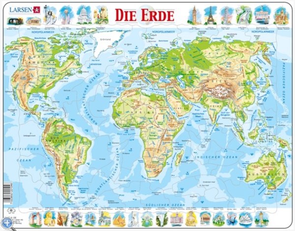 Larsen (K4-DE) - "The World Physical - DE" - 80 pieces puzzle