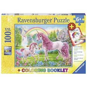 Ravensburger (13698) - "Magical Unicorns + Coloring Book" - 100 pieces puzzle