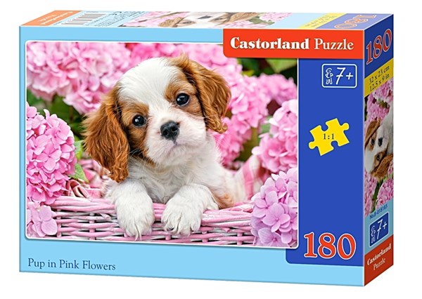 Castorland (B-018185) - "Pup in Punk Flowers" - 180 pieces puzzle