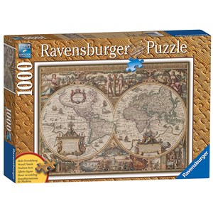 Ravensburger (19004) - "Print Wood, Antic Map of the World" - 1000 pieces puzzle