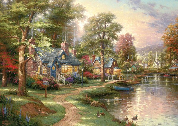 Schmidt Spiele (57452) - Thomas Kinkade: "The House near the Lake" - 1500 pieces puzzle