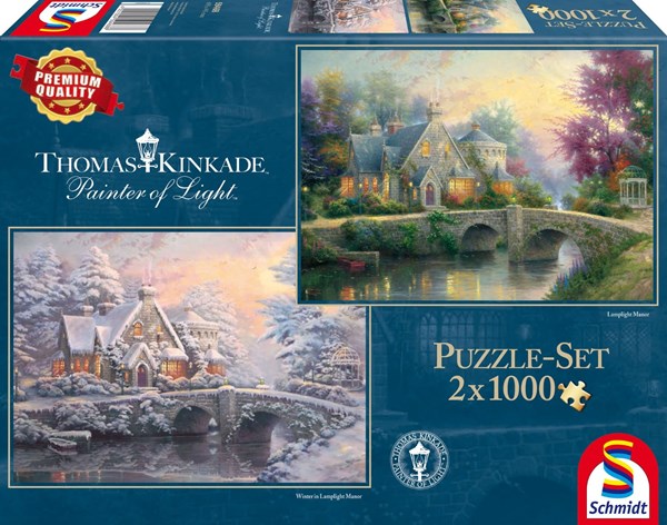 Schmidt Spiele (59468) - Thomas Kinkade: "Lamplight Manour, Winter at Lamplight Manour" - 1000 pieces puzzle