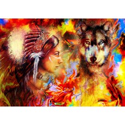 Grafika (T-00686) - "The Indian Woman and the Wolf" - 1500 pieces puzzle