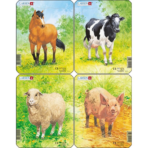 Larsen (V1) - "Animal Drawings. Horse, Cow, Sheep, Pig" - 5 pieces puzzle
