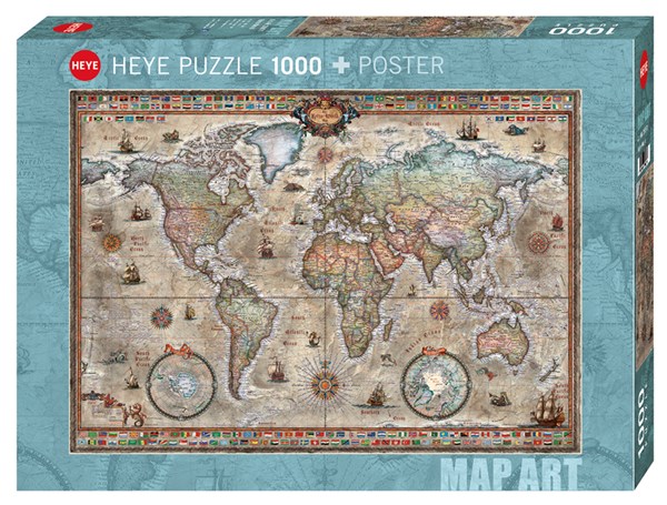 Heye (29871) - Rajko Zigic: "Retro World Map" - 1000 pieces puzzle