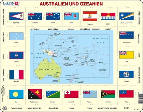 Larsen (KL5-DE) - "Map/Flag, Australia and Oceania (in German)" - 35 pieces puzzle