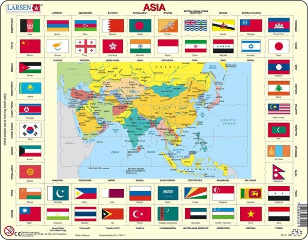 Larsen (KL2-GB) - "Map/Flag, Asia" - 70 pieces puzzle