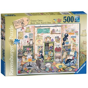 Ravensburger (14823) - Linda Jane Smith: "Knit one, Purrl one" - 500 pieces puzzle