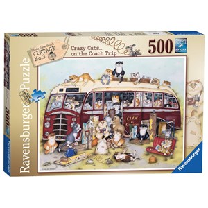 Ravensburger (14750) - Linda Jane Smith: "Crazy Cats Vintage Bus" - 500 pieces puzzle