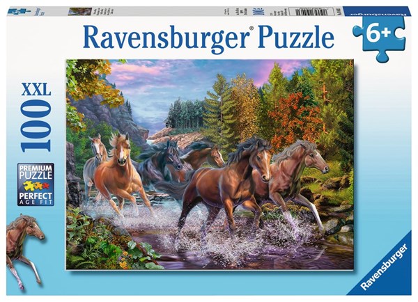 Ravensburger (10403) - "Rushing River Horses" - 100 pieces puzzle