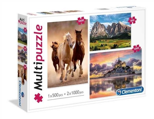 Clementoni (08107) - "Horses, Mountain, Mont Saint-Michel" - 500 1000 pieces puzzle