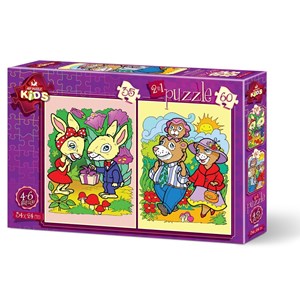 Art Puzzle (4498) - "The Rabbits and The Bear Family" - 35 60 pieces puzzle
