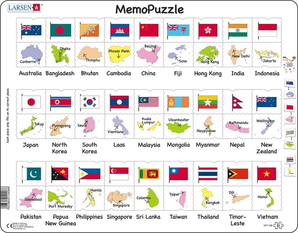 Larsen (GP7-GB) - "Names, Flags and Capitals of 27 Countries in Asia and the Pacific" - 54 pieces puzzle