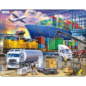 Larsen (US44) - "Busy Cargo Hub With Ships, Trucks, Trains and Planes" - 37 pieces puzzle