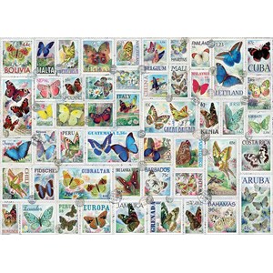 Eurographics (8500-5356) - Barbara Behr: "Butterflies Vintage Stamps" - 500 pieces puzzle