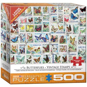 Eurographics (8500-5356) - Barbara Behr: "Butterflies Vintage Stamps" - 500 pieces puzzle