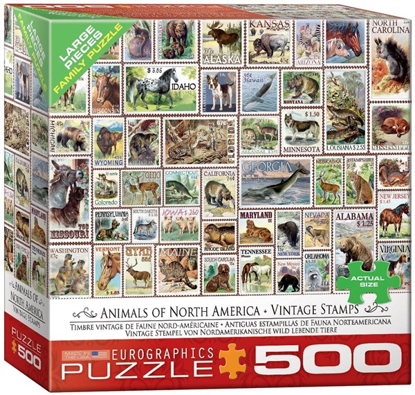 Eurographics (8500-5359) - "Animals of North America, Vintage Stamps" - 500 pieces puzzle