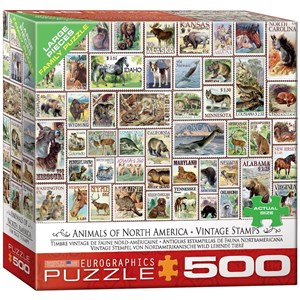 Eurographics (8500-5359) - "Animals of North America, Vintage Stamps" - 500 pieces puzzle