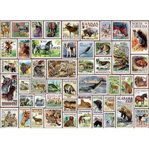 Eurographics (8500-5359) - "Animals of North America, Vintage Stamps" - 500 pieces puzzle