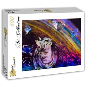 Grafika (t-00858) - "Cat and Butterflies" - 500 pieces puzzle