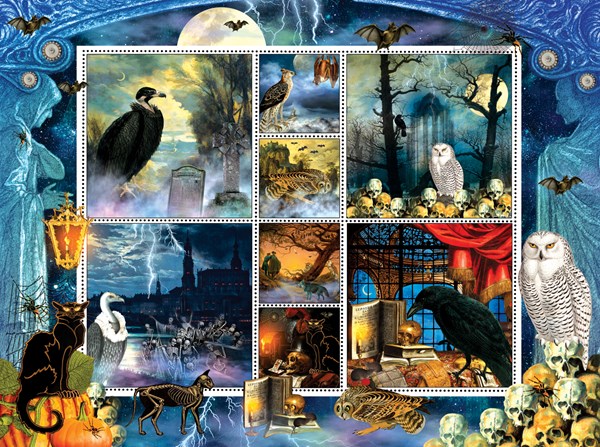 SunsOut (55926) - Finchley Paper Arts: "Halloween Stamps Spooky" - 1000 pieces puzzle