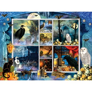 SunsOut (55926) - Finchley Paper Arts: "Halloween Stamps Spooky" - 1000 pieces puzzle