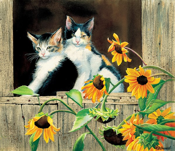 SunsOut (28975) - Susan Bourdet: "Kittens and Sunflowers" - 550 pieces puzzle