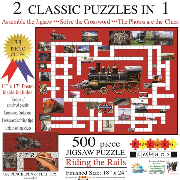 SunsOut (10162) - Irv Brechner: "Puzzle Combo, Riding the Rails" - 500 pieces puzzle