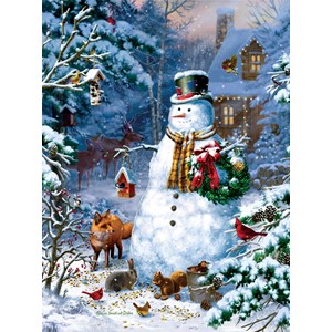 SunsOut (59796) - Liz Goodrick-Dillon: "Winter Cabin Snowman" - 1000 pieces puzzle