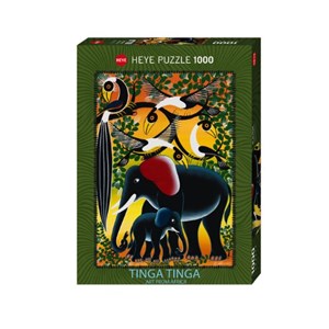 Heye (29458) - Edward Saidi Tingatinga: "Elephant Family" - 1000 pieces puzzle