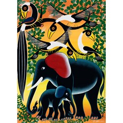 Heye (29458) - Edward Saidi Tingatinga: "Elephant Family" - 1000 pieces puzzle